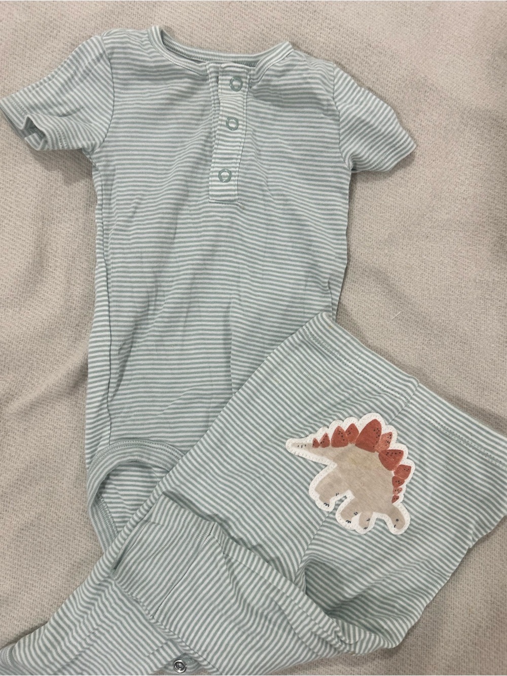 Kids Striped Dino Pajama Set - Sage Green